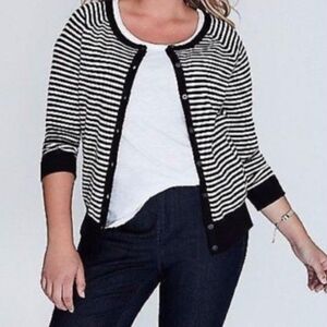 Lane Bryant Black & Cream With Gold Metalic Flakes Striped Cardigan Sz 26/28